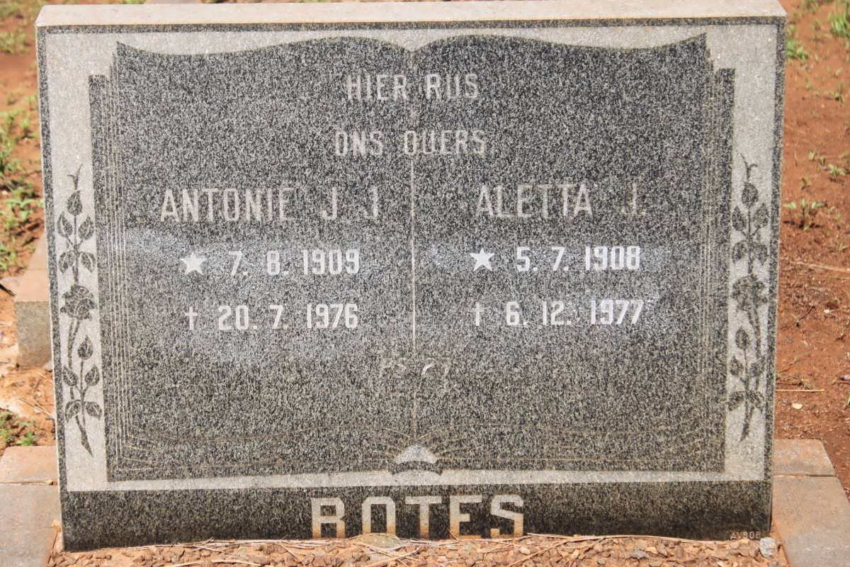 BOTES Antonie J.J. 1909-1976 &amp; Aletta J. 1908-1977