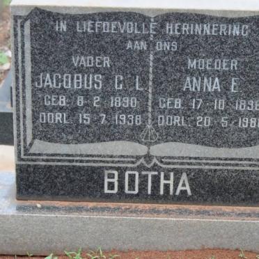 BOTHA Jacobus C.L. 1890-1938 &amp; Anna E. 1896-1981
