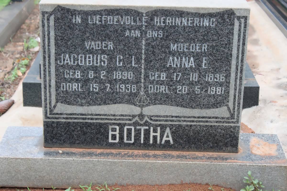 BOTHA Jacobus C.L. 1890-1938 &amp; Anna E. 1896-1981
