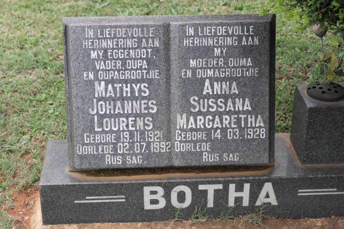 BOTHA Mathys Johannes Lourens 1921-1992 &amp; Anna Susanna Margaretha 1928-