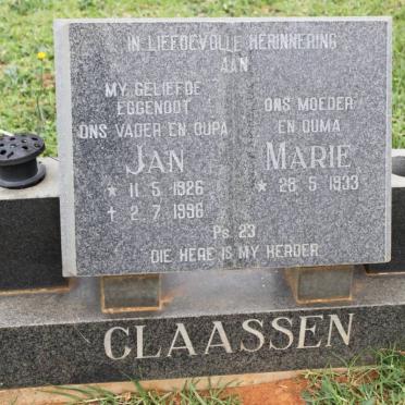 CLAASSEN Jan 1926-1996 &amp; Marie 1933-