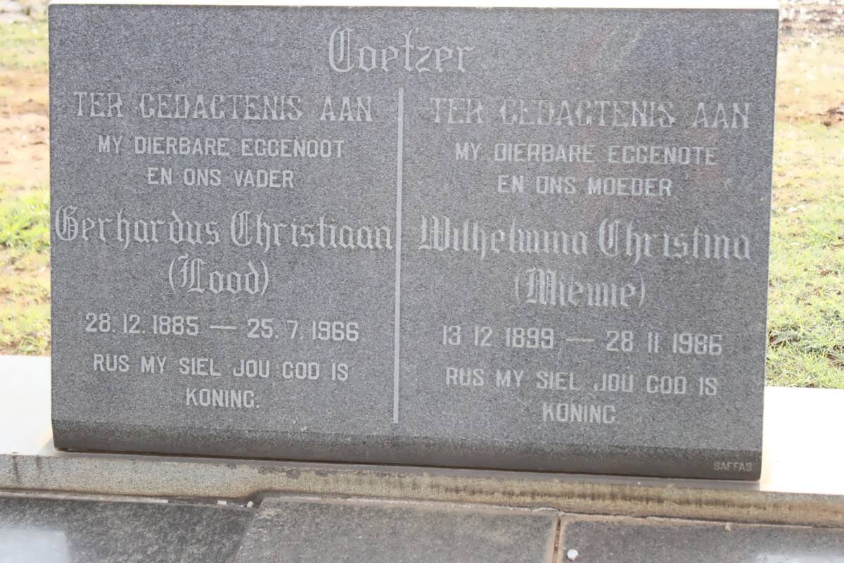 COETZER Gerhardus Christiaan 1885-1966 &amp; Wilhelmina Christina 1899-1986