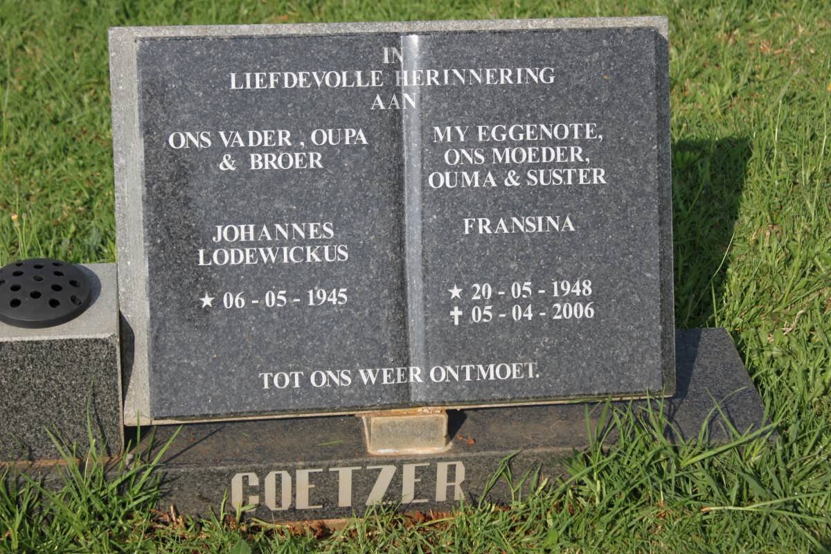 COETZER Johannes Lodewickus 1945- &amp; Francina 1948-2006