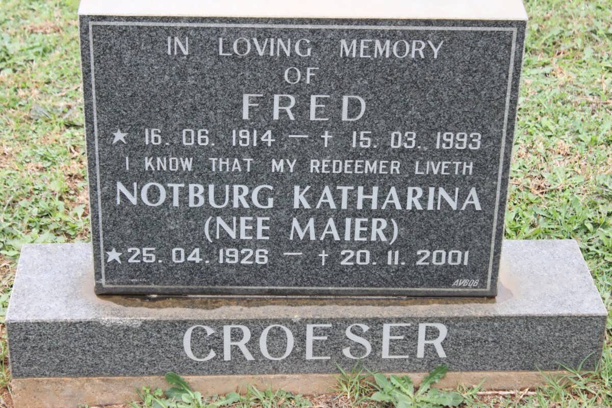 CROESER Fred 1914-1993 &amp; Notburg Katharina MAIER 1926-2001