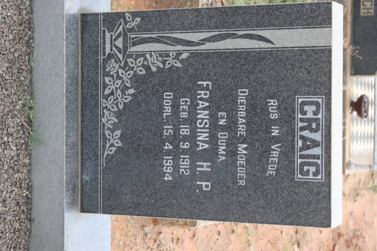 CRAIG Fransina H.P. 1912-1994