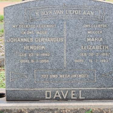 DAVEL Johannes Gerhardus Hendrik 1882-1958 &amp; Maria Elizabeth 1897-1983