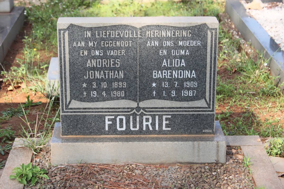 FOURIE Andries Jonathan 1899-1980 &amp; Alida Barendina 1909-1987
