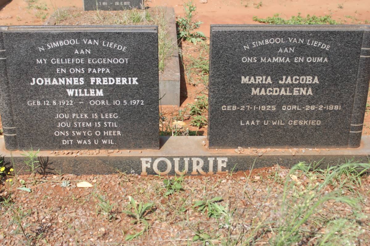 FOURIE Johannes Frederik Willem 1922-1972 &amp; Maria Jacoba Magdalena 1925-1981