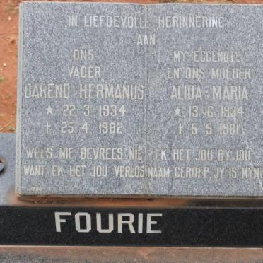 FOURIE Barend Hermanus 1934-1982 &amp; Alida Maria 1934-1981