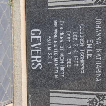 GEVERS Johanna Katharina Emilie nee TSCHIRPIC 1890-1969