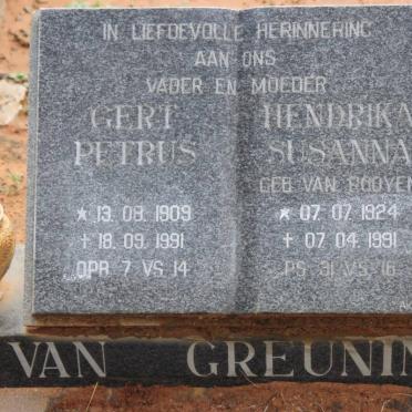 GREUNING Gert Petrus, van 1909-1991 &amp; Hendrika Susanna VAN ROOYEN 1924-1991