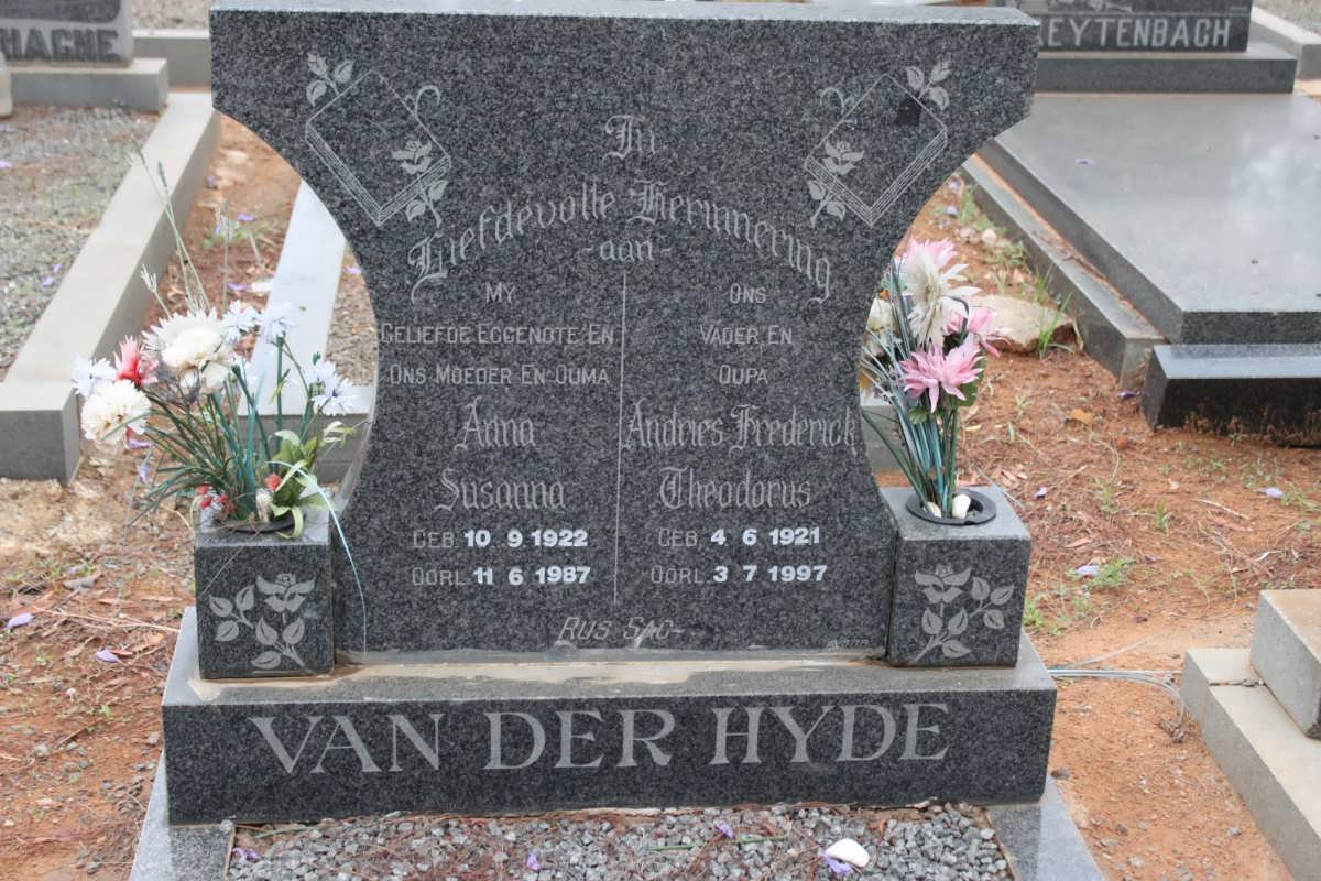 HYDE Andries Frederick Theodorus, van der 1921-1997 &amp; Anna Susanna 1922-1987