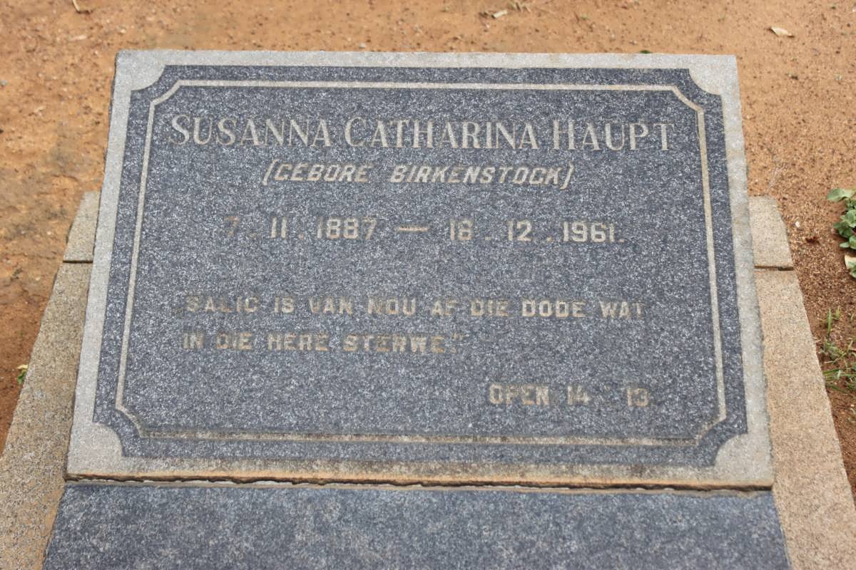 HAUPT Susanna Catharina nee BIRKENSTOCK 1887-1961