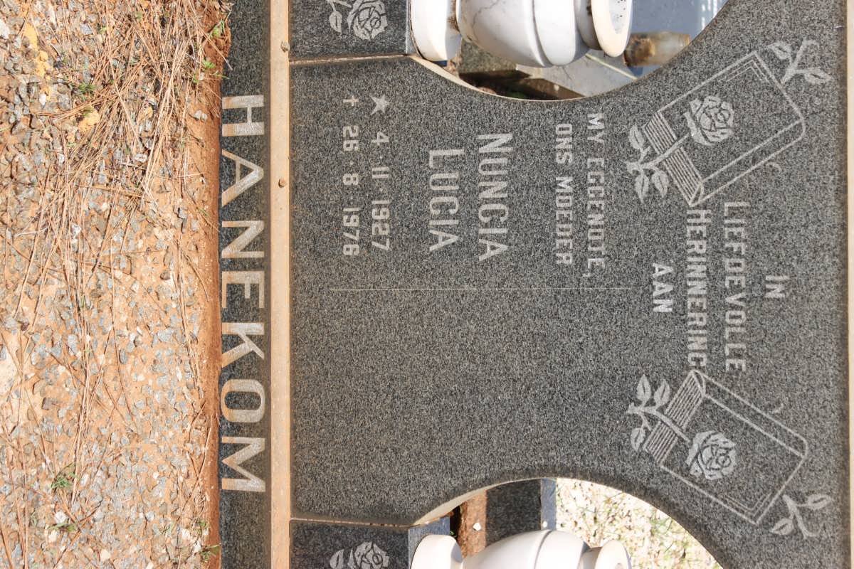 HANEKOM Nuncia Lucia 1927-1976