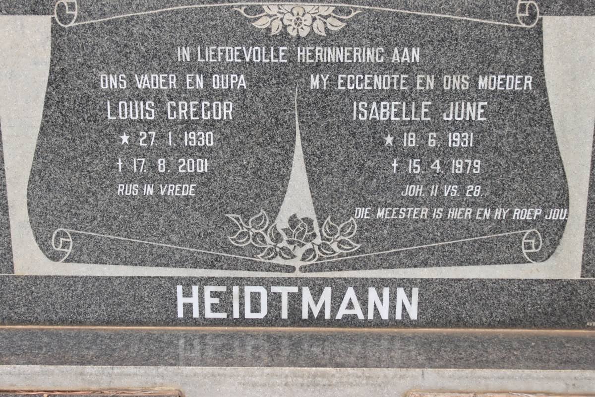 HEIDTMANN Louis Gregor 1930-2001 &amp; Isabelle June 1931-1979