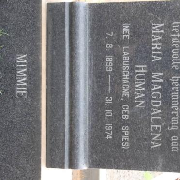 HUMAN Maria Magdalena formely LABUSCHAGNE nee SPIES 1899-197499-1974