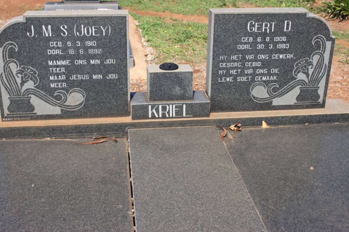 KRIEL Gert D. 1906-1983 &amp; J.M.S. 1910-1992