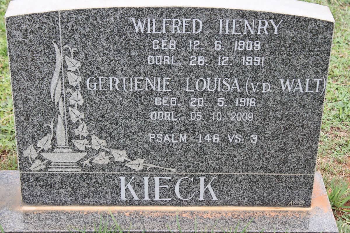 KIECK Wilfred Henry 1909-1991 &amp; Gertienie Louisa VAN DER WALT 1916-2009