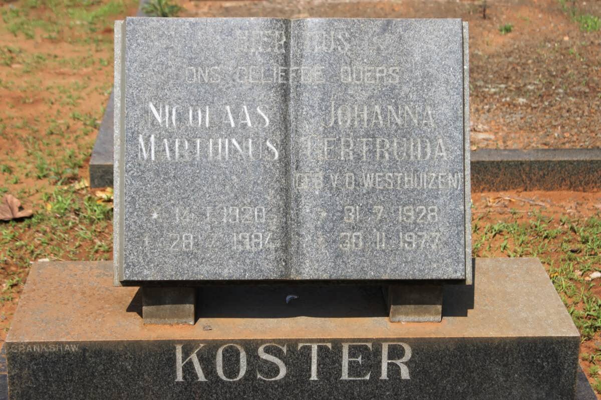 KOSTER Nicolaas Marthinus 1920-1984 &amp; Johanna Gertruida V.D. WESTHUIZEN 1928-1977