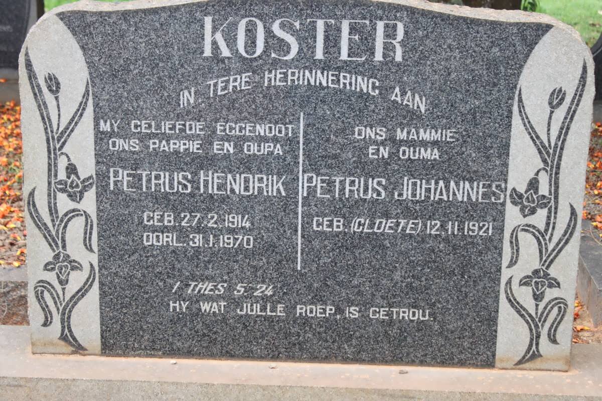 KOSTER Petrus Hendrik 1914-1970 &amp; Petrus Johannes CLOETE 1921-
