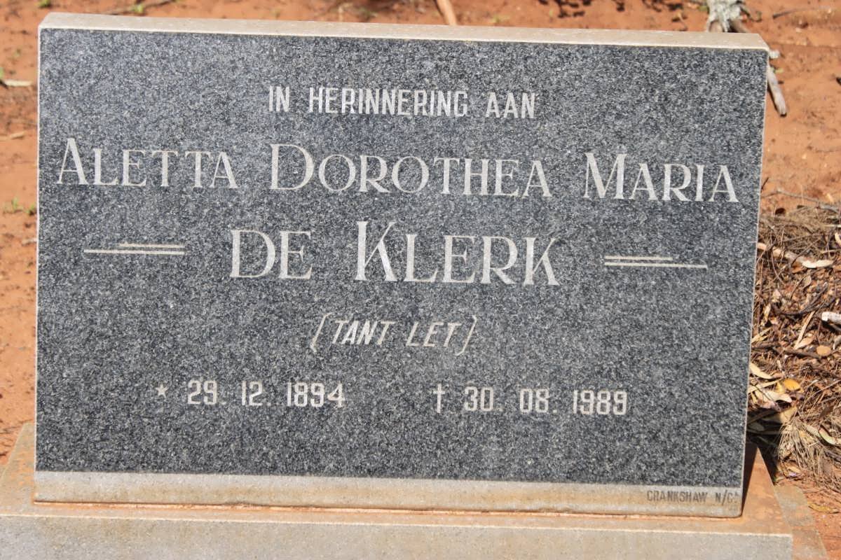 KLERK Aletta Dorothea Maria, de 1894-1989