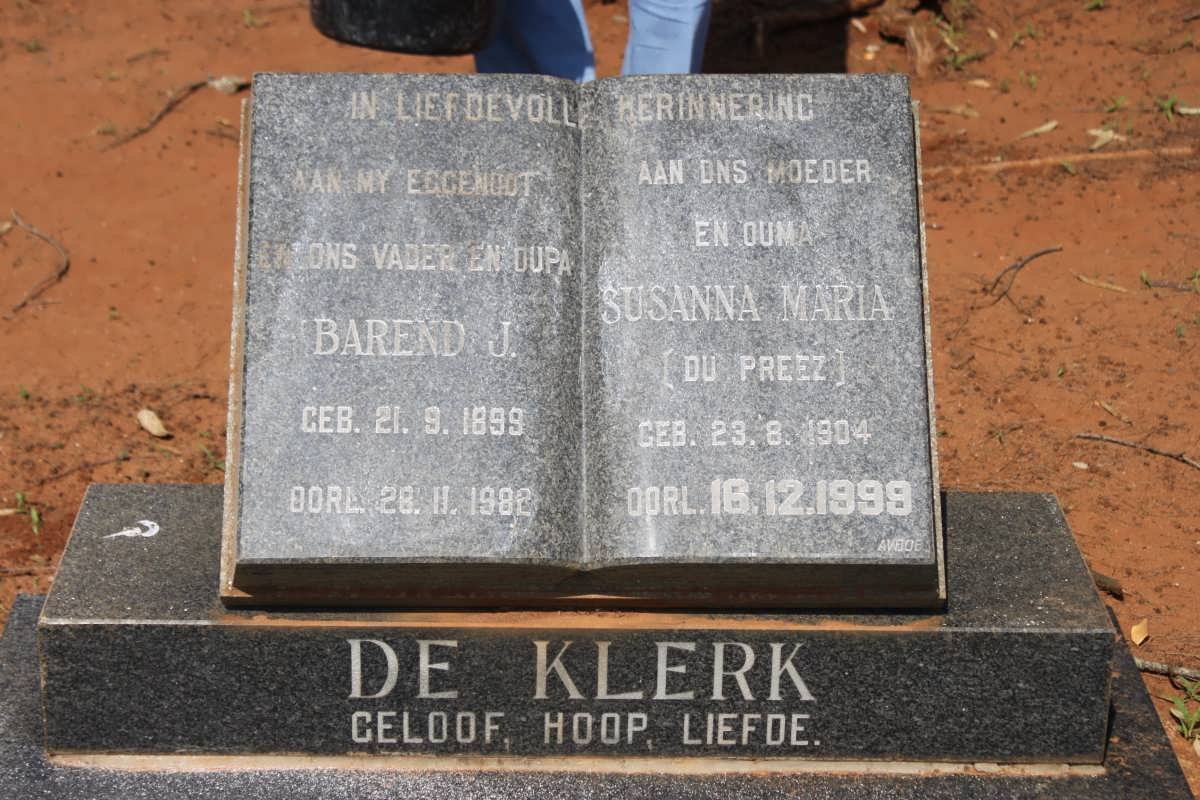 KLERK Barend J., de 1899-1982 &amp; Susanna Maria DU PREEZ 1904-1999