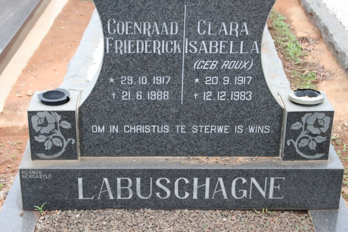 LABUSCHAGNE Coenraad Friederick 1917-1988 &amp; Clara Isabella ROUX 1917-1983