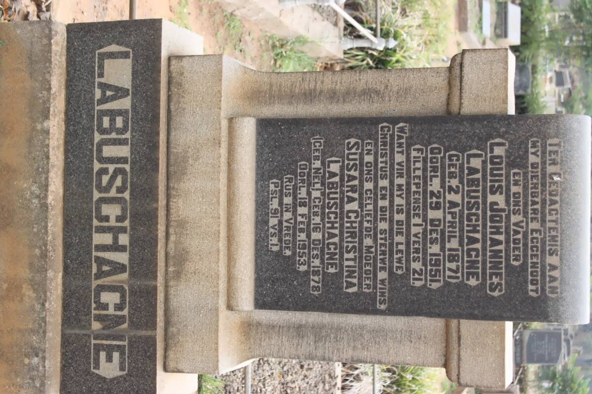 LABUSCHAGNE Louis Johannes 1871-1951 &amp; Susara Christina NEL 1878-1953