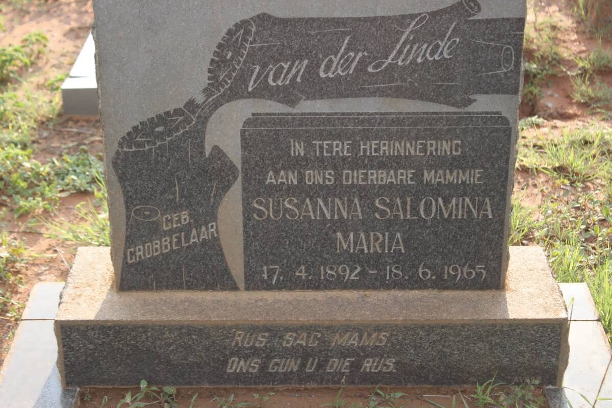 LINDE Susanna Salomina Maria, van der nee GROBBELAAR 1892-1965