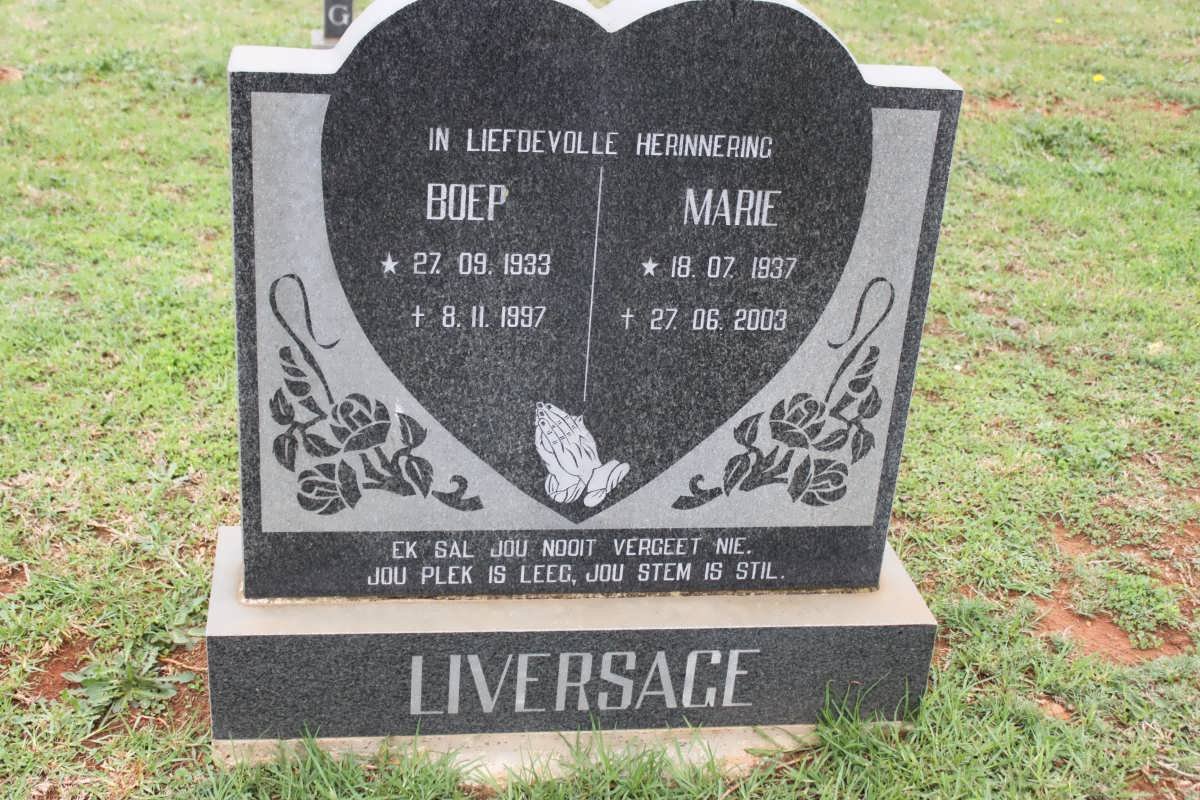 LIVERSAGE Boep 1933-1997 &amp; Marie 1937-2003