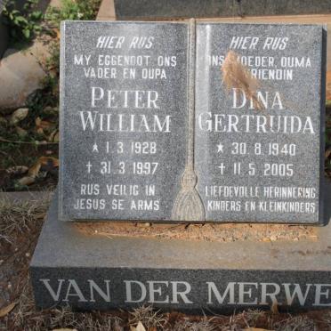 MERWE Peter William, van der 1928-1997 &amp; Dina Gertruida 1940-2005