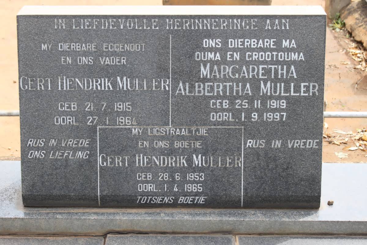 MULLER Gert Hendrik 1915-1964 &amp; Margaretha Albertha 1919-1997