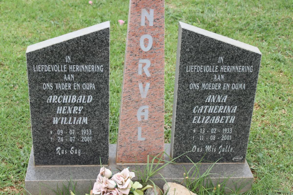 NORVAL Archibald Henry William 1933-2001 &amp; Anna Catherina Elizabeth 1933-2001