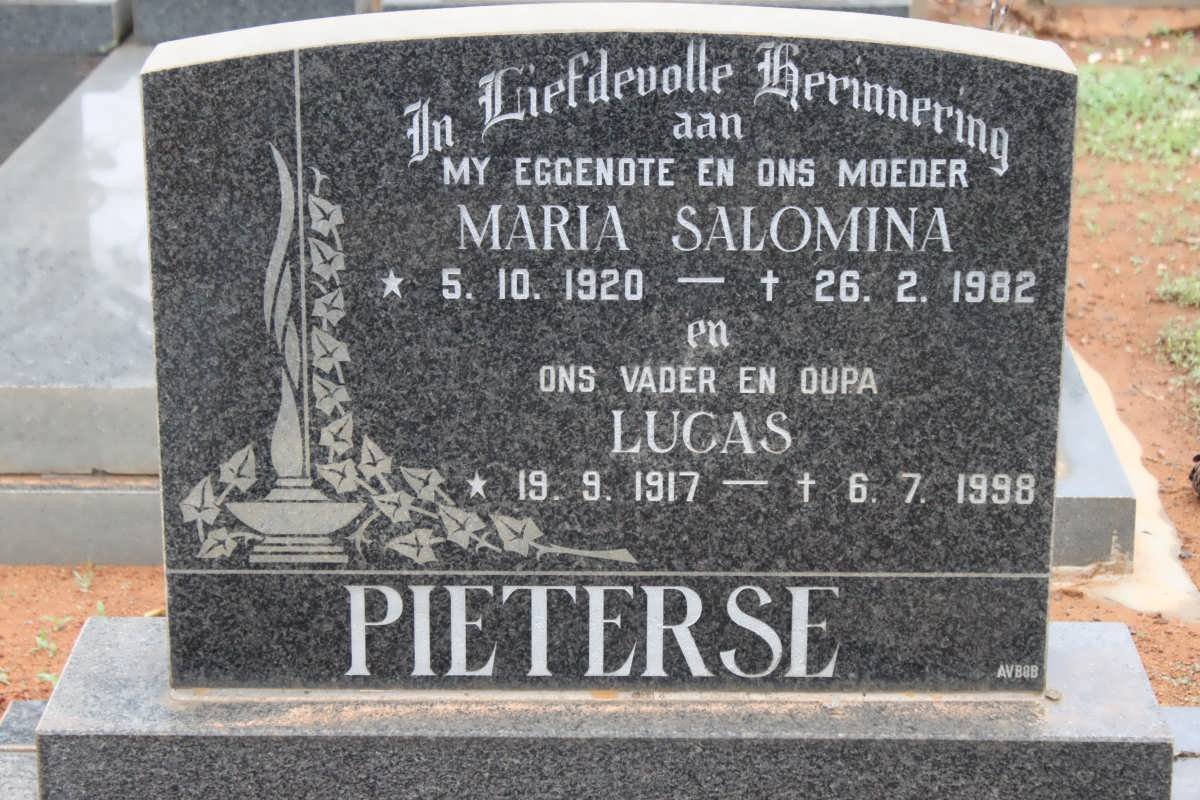 PIETERSE Lucas 1917-1998 &amp; Maria Salomina 1920-1982