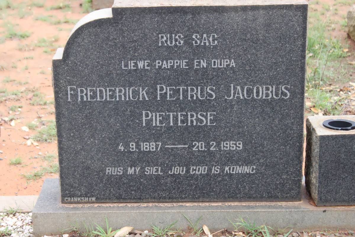 PIETERSE Frederick Petrus Jacobus 1887-1959