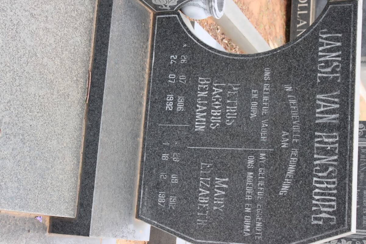 RENSBURG Petrus Jacobus Benjamin, Janse van 1906-1992 &amp; Mary Elizabeth 1912-1987