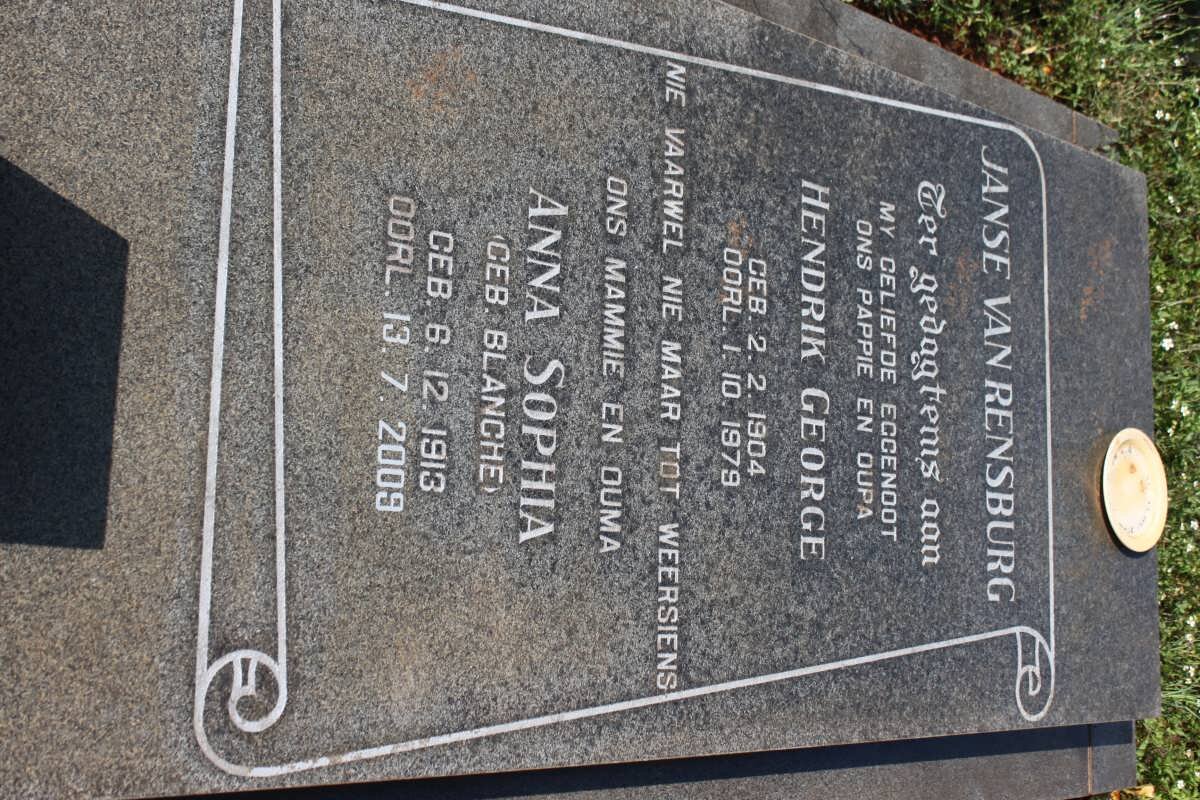 RENSBURG Hendrik George, Janse van 1904-1979 &amp; Anna Sophia BLANCHE 1913-2009