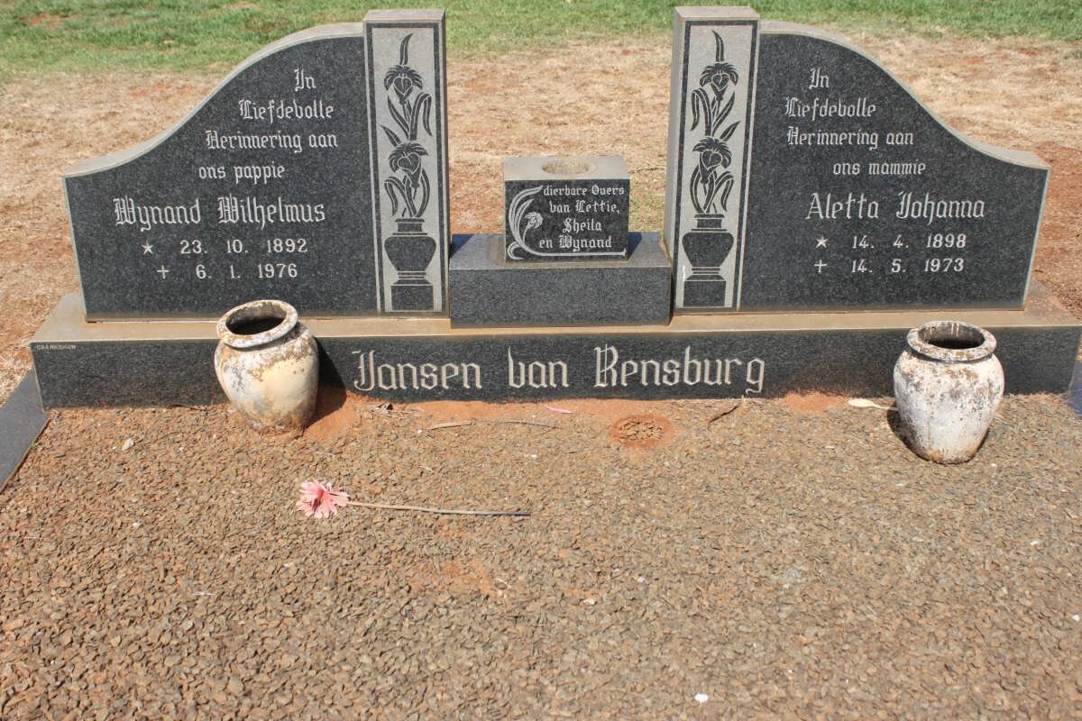 RENSBURG Wynand Wilhelmus, Jansen van 1892-1976 &amp; Aletta Johanna 1898-1973