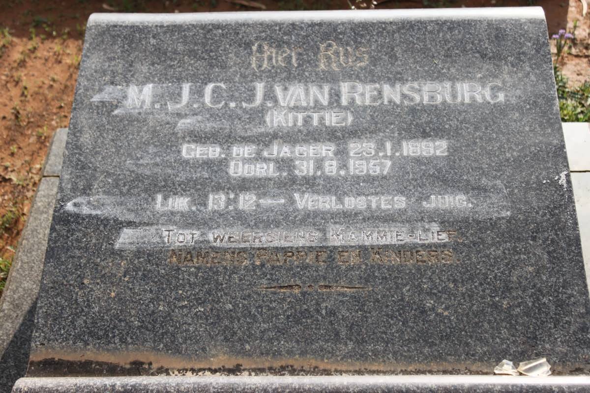RENSBURG M.J.C.J., van 1892-1957