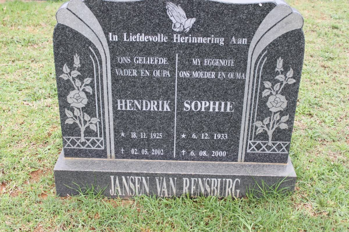 RENSBURG Hendrik, Jansen van 1925-2002 &amp; Sophie 1933-2000
