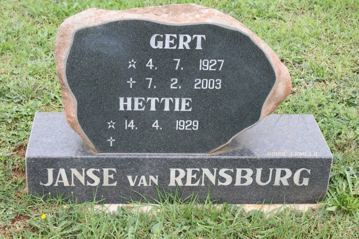 RENSBURG Gert, Janse van 1927-2003 &amp; Hettie 1929-