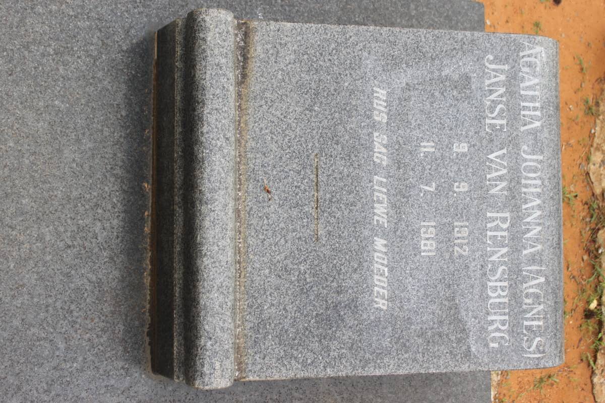 RENSBURG Agatha Johanna, Janse van 1912-1981