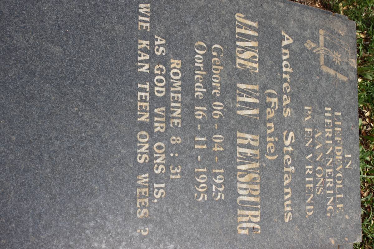 RENSBURG Andreas Stefanus, Janse van 1925-1995