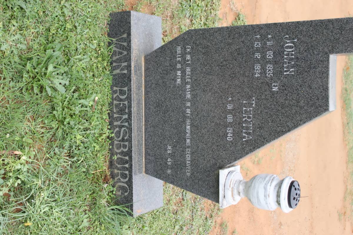 RENSBURG Johan, van 1935-1994 &amp; Tertia 1940-