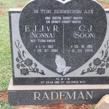 RADEMAN C.J. 1915-2000 &amp; E.J.J.v R. TERBLANCHE 1917-1992