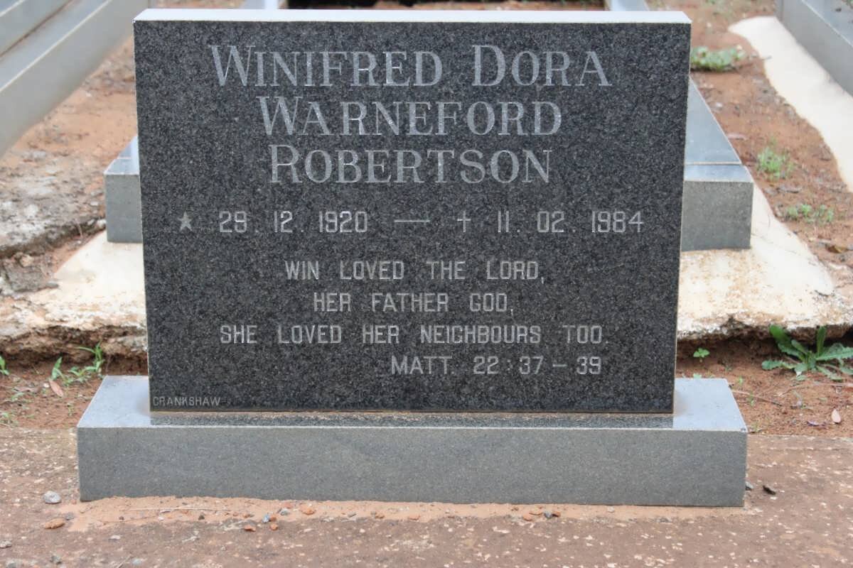 ROBERTSON Winifred Dora Warneford 1920-1984
