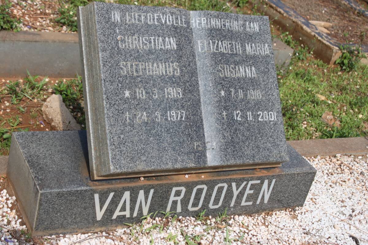 ROOYEN Christiaan Stephanus, van 1913-1977 &amp; Elizabeth Maria Susanna 1918-2001