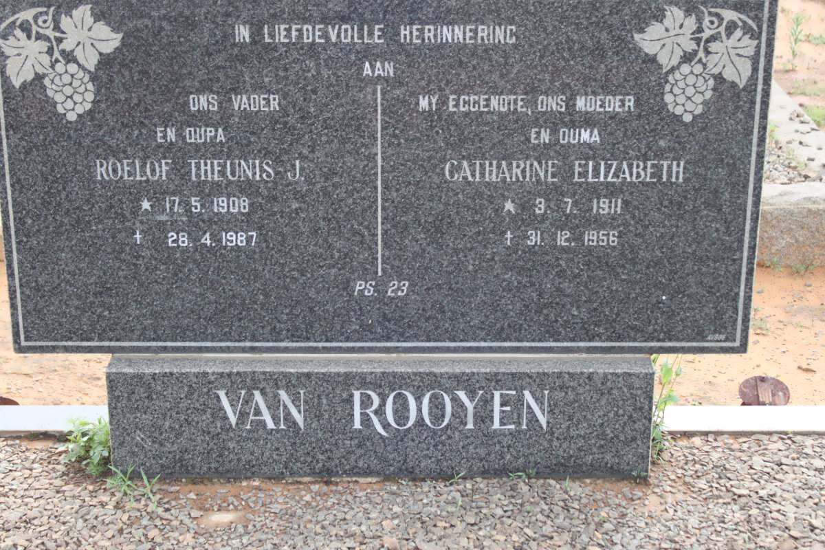 ROOYEN Roelof Theunis J., van 1908-1987 &amp; Catharine Elizabeth 1911-1956