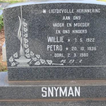 SNYMAN Willie 1922-1980 &amp; Petro 1936-1980