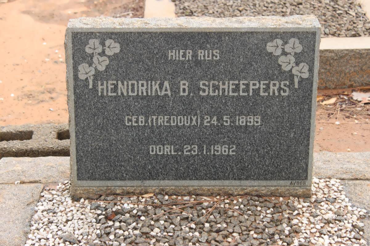 SCHEEPERS Hendrika B. nee TREDOUX 1899-1962